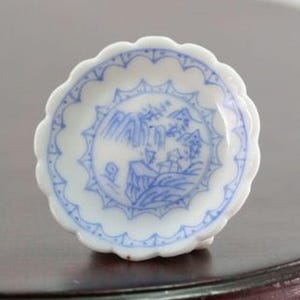 Dollhouse Miniature Eggshell Pale Blue and White Fine Porcelain Plate with Scalloped Edge