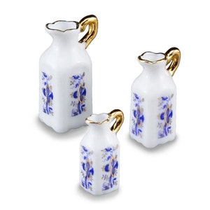 Dollhouse Miniature Blue Onion Tall Pitcher Set by Reutter Porcelain