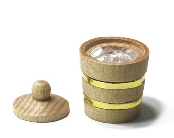Dollhouse Miniature Wood Ice Bucket with Ice Cubes