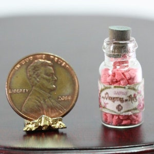 Dollhouse Miniature Glass Bottle of Vintage Pink Faux French Parisian Bath Salt