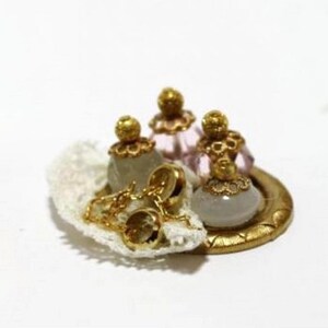 Dollhouse Miniature Filled Perfume Tray with Colored Bottles by Sylvia Leiner