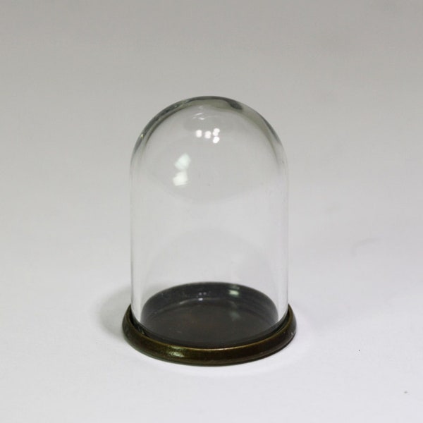 Dollhouse Miniature Glass Dome with Smooth Aged Metal Base