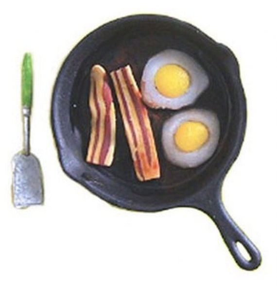 Dollhouse Miniature Breakfast of Bacon Strips and Eggs Frying Etsy