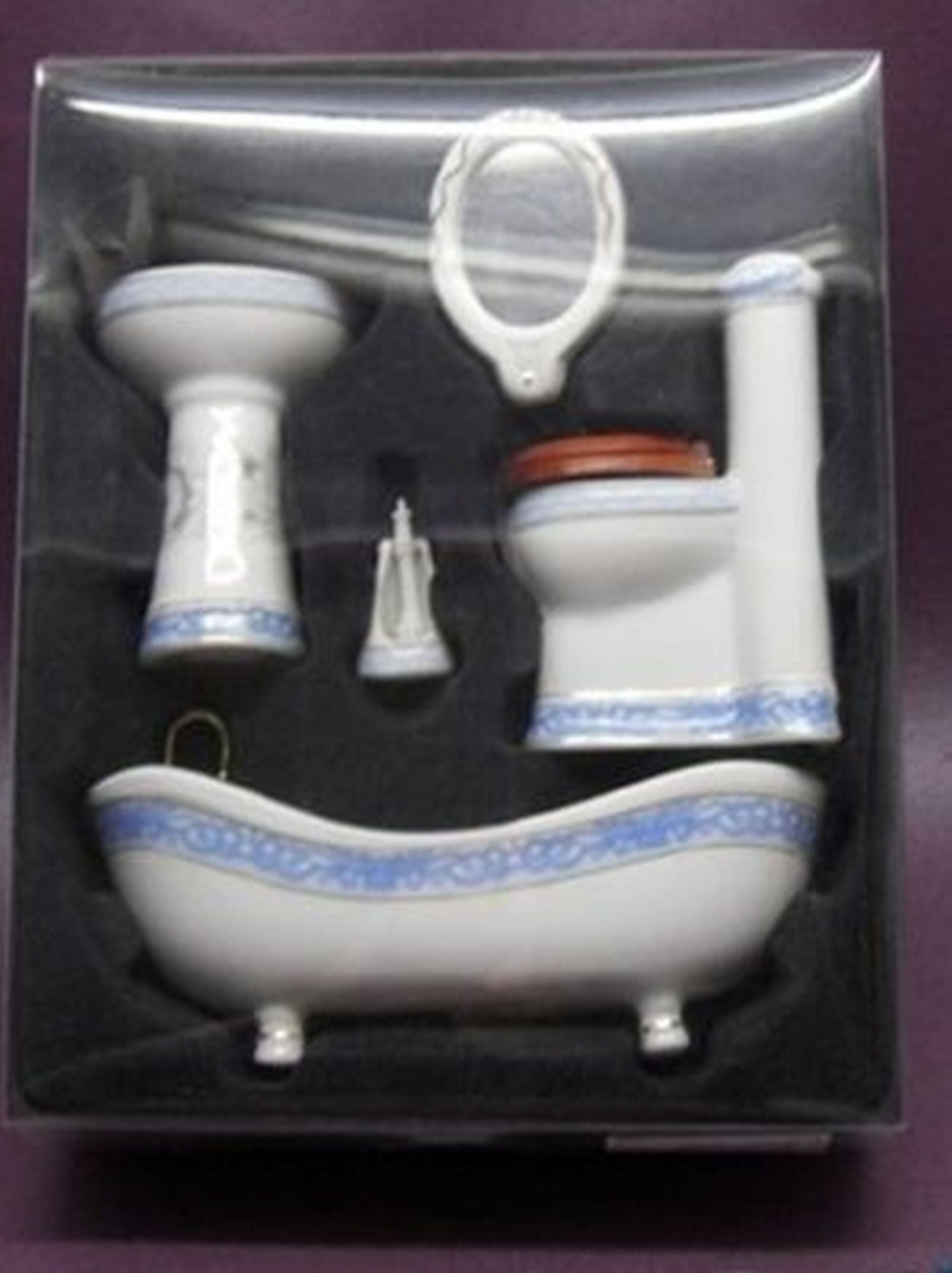 Miniature 5pc White and Blue Bathroom Set for Dollhouses [MJD 3353