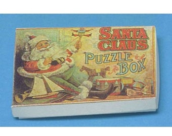 Dollhouse Miniature Santa Claus Puzzle Box with Lid by Carradus Miniatures