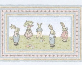 Dollhouse Miniature Rug 1:24 Scale "Bunny Parade" on Flocked Paper