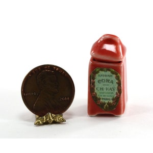 Dollhouse Miniature Coral Ceramic Canister with French Label