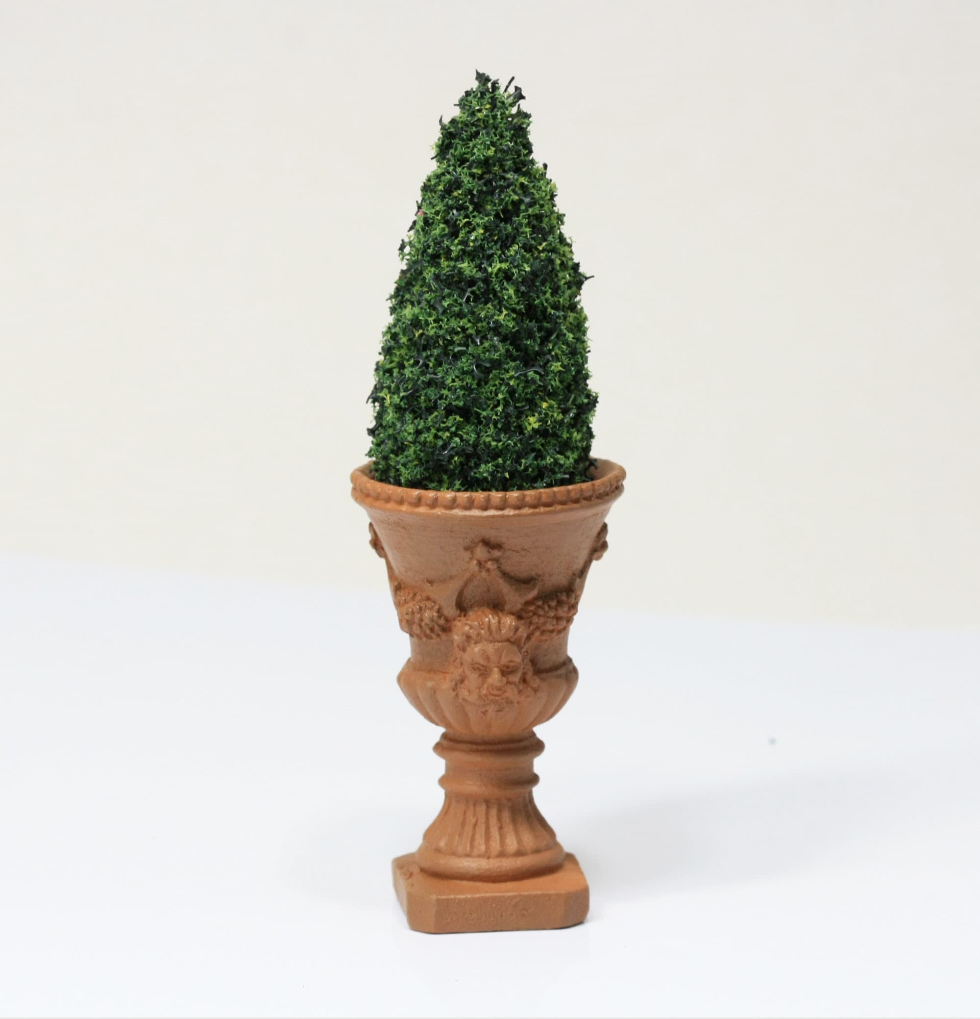 Dollhouse Miniature Artisan Topiary in a Pedestal Urn Aged Clay Look Falcon Pot