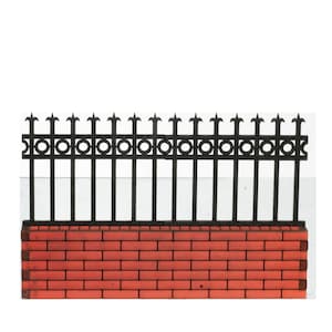 Dollhouse Miniature Long Fence Section with Brick Wall
