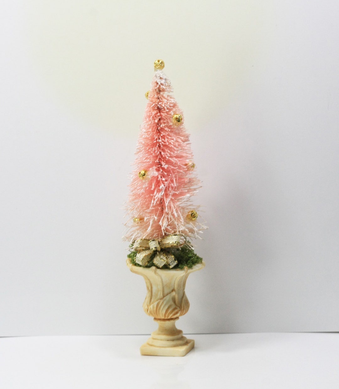 Dollhouse Miniature Ivory Falcon Miniatures Urn Filled With a Pink