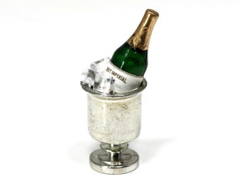 Dollhouse Miniature Bottle of Champagne in a Silver Ice Bucket