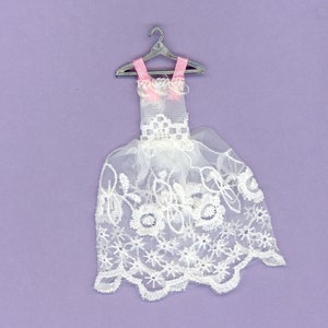 Dollhouse Miniature Artisan Hand Made White Lace Dress on a Hanger