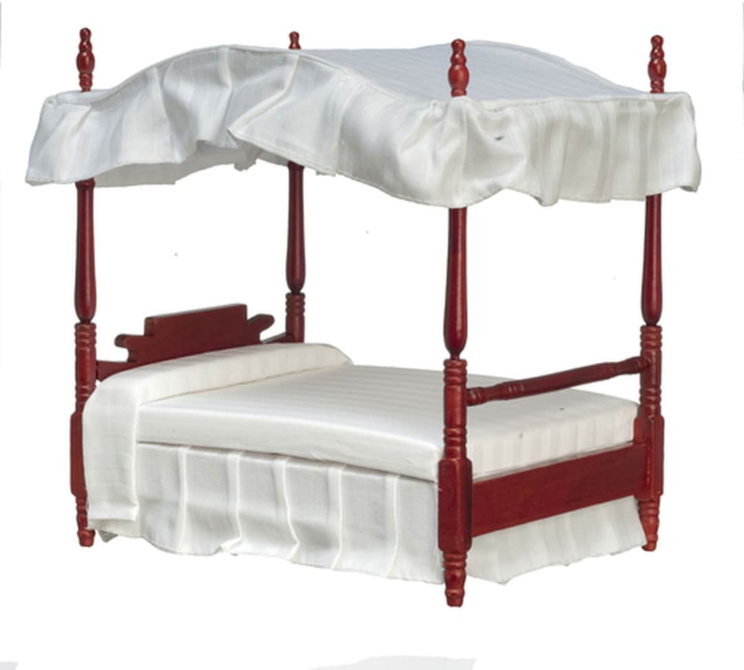 Dollhouse Miniature Canopy Double Bed in Mahogany by Town Etsy