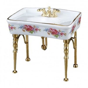 Dollhouse Miniature Single Sink Dresden Rose by Reutter Porcelain