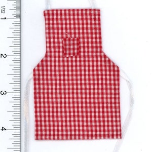 Dollhouse Miniature 1:12 Red & White Checkered Apron w/Ribbon Tie Backs
