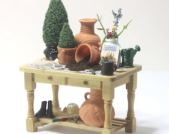 Miniature Artisan Filled Garden Potting Table