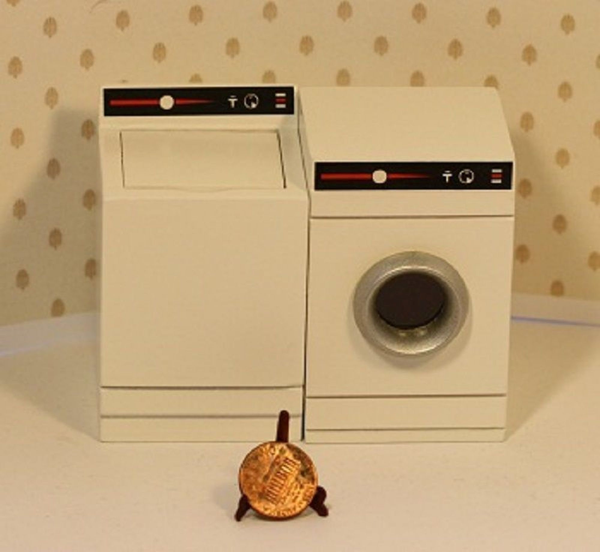 Dollhouse Miniature Washer & Dryer in Painted Wood 