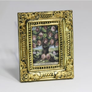 Dollhouse Miniature Antiqued Gold Framed Family Tree