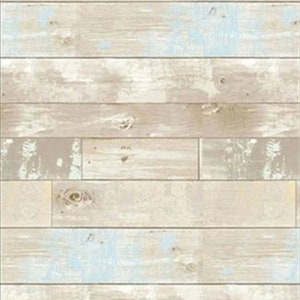 Dollhouse 1:12 Scale Wallpaper - Reclaimed Wood Floor - Blue on Beige
