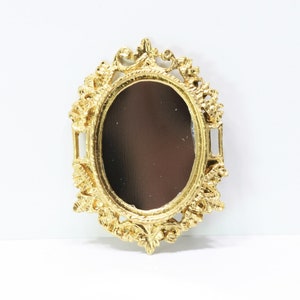 Dollhouse Miniature Victorian Ornate Oval Gold Metal Mirror