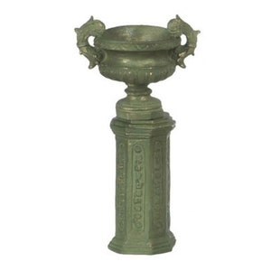 Dollhouse Miniature Ancient Urn and Pedestal in Green