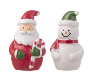 Miniature Christmas Holiday Santa and Snowman Decoration in Resin