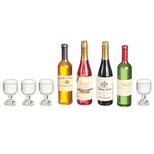 Dollhouse Miniature Wine Set of 4 with Glasses by Miniatures World