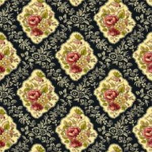 Dollhouse Miniature 1:12 Wallpaper - Cottage Rose on Black