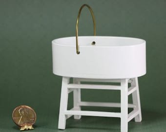 Dollhouse Miniature White Wood Baby Nursery Bassinet
