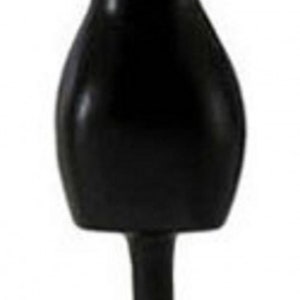 May include: A black, stylized decorative object with a flared top, a rounded midsection, and a slender stem. The base is a flattened, organic shape. The object is likely made of a smooth, solid material.