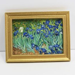 Dollhouse Miniature Blue Iris by Van Gogh in a Gold Frame