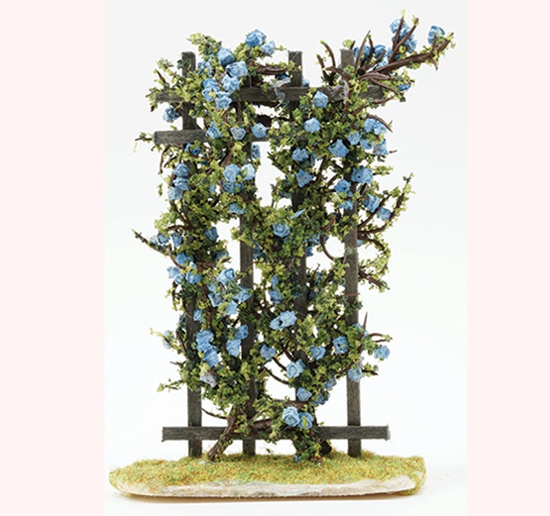 Dollhouse Miniature Blue Flowering Vine on a Trellis by Etsy