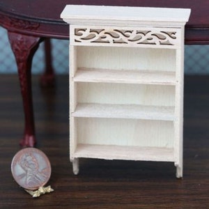 Dollhouse Miniature Hand Carved Unfinished Wood  Wall Shelf w/ Crown Molding