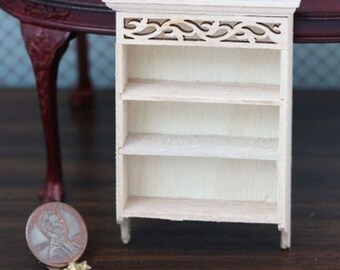 Dollhouse Miniature Hand Carved Unfinished Wood  Wall Shelf w/ Crown Molding