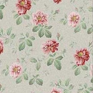 Dollhouse Miniature 1:12 Scale Wallpaper Rose Hill Floral Red on Dusty Green