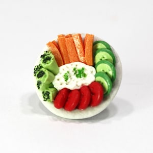 Dollhouse Miniature Artisan Plate of Fresh Vegetables with Dip