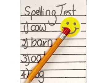 Dollhouse Miniature Spelling Test with a Pencil