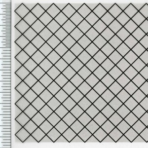 May include: A close-up of a grid pattern. The pattern consists of black lines forming a series of evenly spaced, tilted squares against a light gray background. A ruler is visible along the left edge.