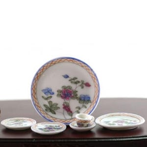 Dollhouse Miniature Artisan Hand Painted Eggshell Porcelain Place Setting
