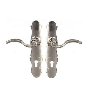 Dollhouse Miniature Pewter Finish French Door Handles