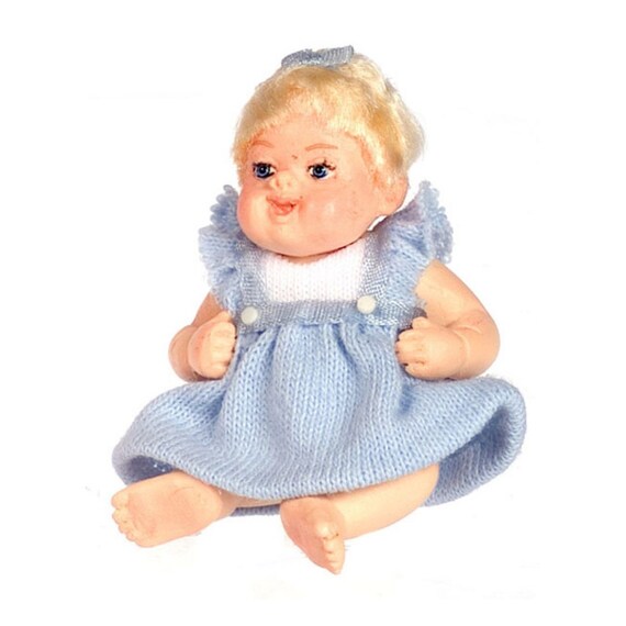 Dollhouse Miniature Molly Blue Baby Doll in Resin by Falcon Miniatures