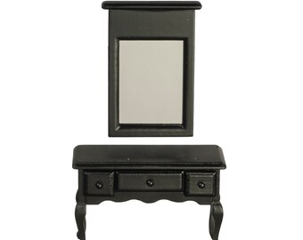 Dollhouse Miniature Black Vanity with Mirror