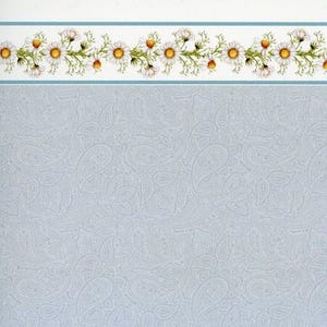 Dollhouse Wallpaper - Blue with a White Daisy Garland Header