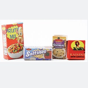 Dollhouse Miniature Set of Four Grocery Food Boxes