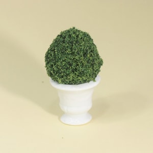 Dollhouse Miniature Artisan Round Green Topiary in a White Ceramic Pot