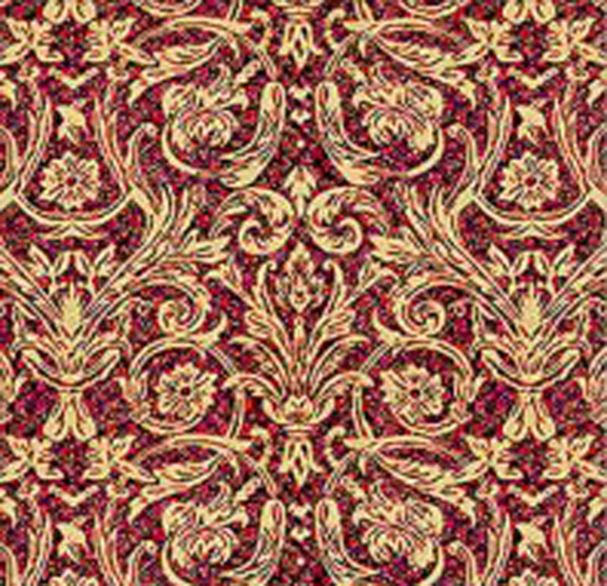 Festive Damask Gold on Red  1:12 Scale Dollhouse Miniature Wallpaper 