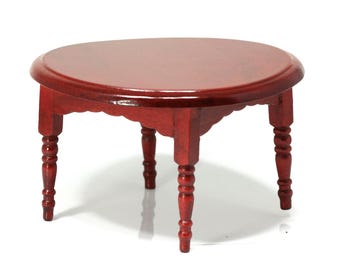 Dollhouse Miniature Mahogany Wood Round Dining Table 