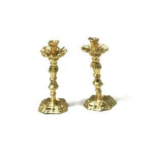 Dollhouse Miniatures Set of Decorative Gold Candlesticks