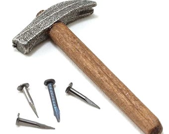 Dollhouse Miniature Carpenters Claw Hammer and Nails by Sir Thomas Thumb