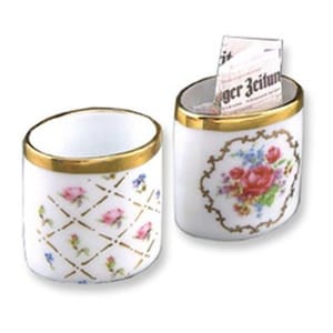 Dollhouse Miniature 1:12 Scale Waste Paper Basket Set by Reutter Porcelain.